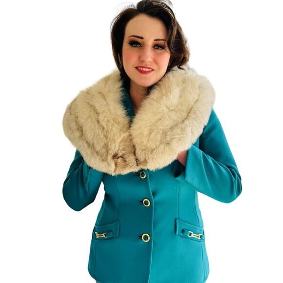 Lilli Ann Vintage Teal Jacket with fox fur collar SZM_6 - Picture 9 of 11